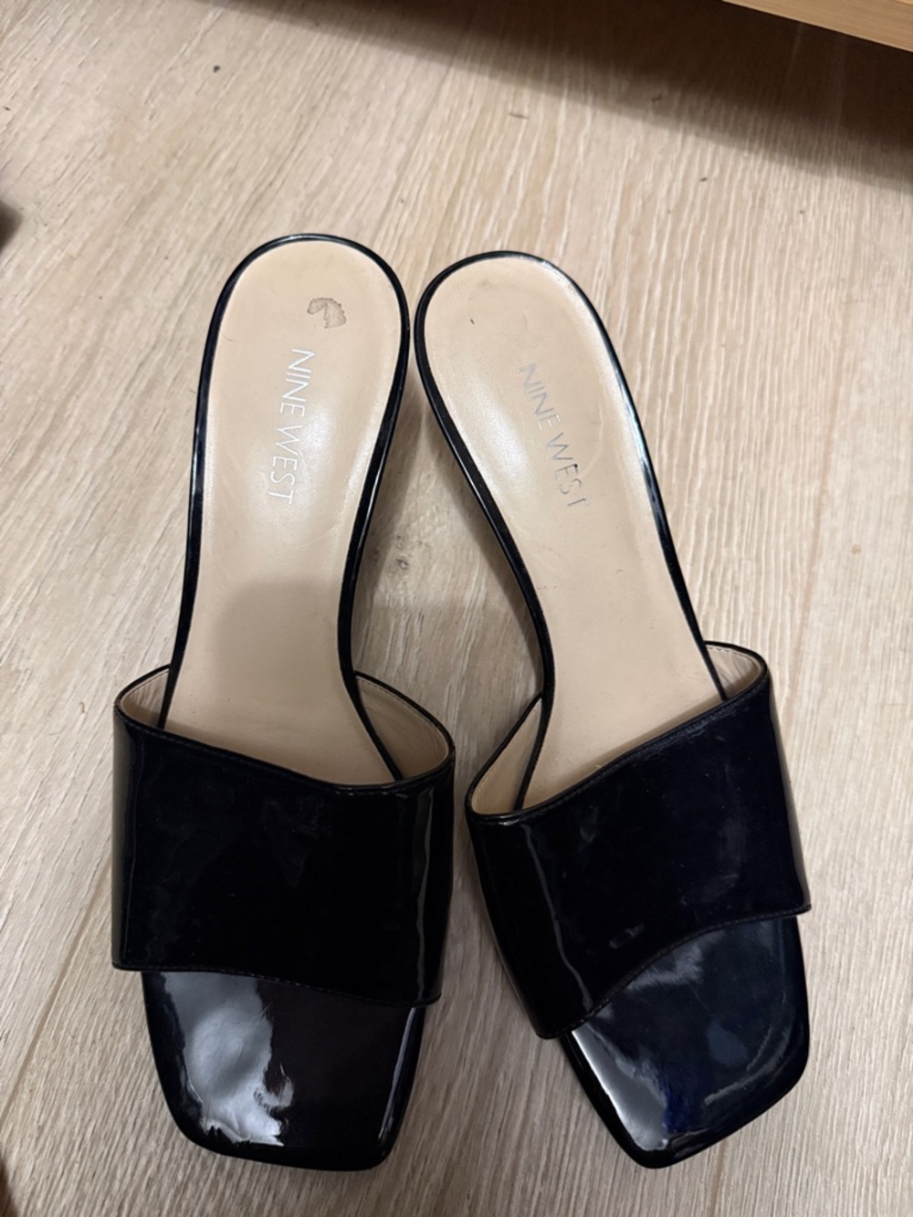 Nine West Black Patent Open-Toe Slide Mules